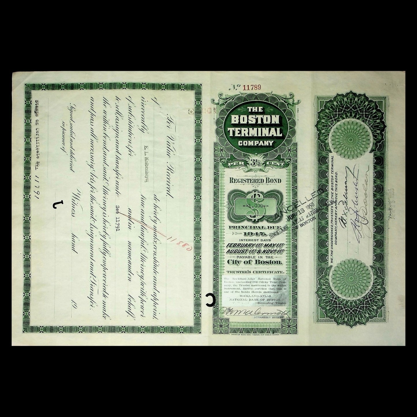 The Boston Terminal Company Bond Certificate from 1897
