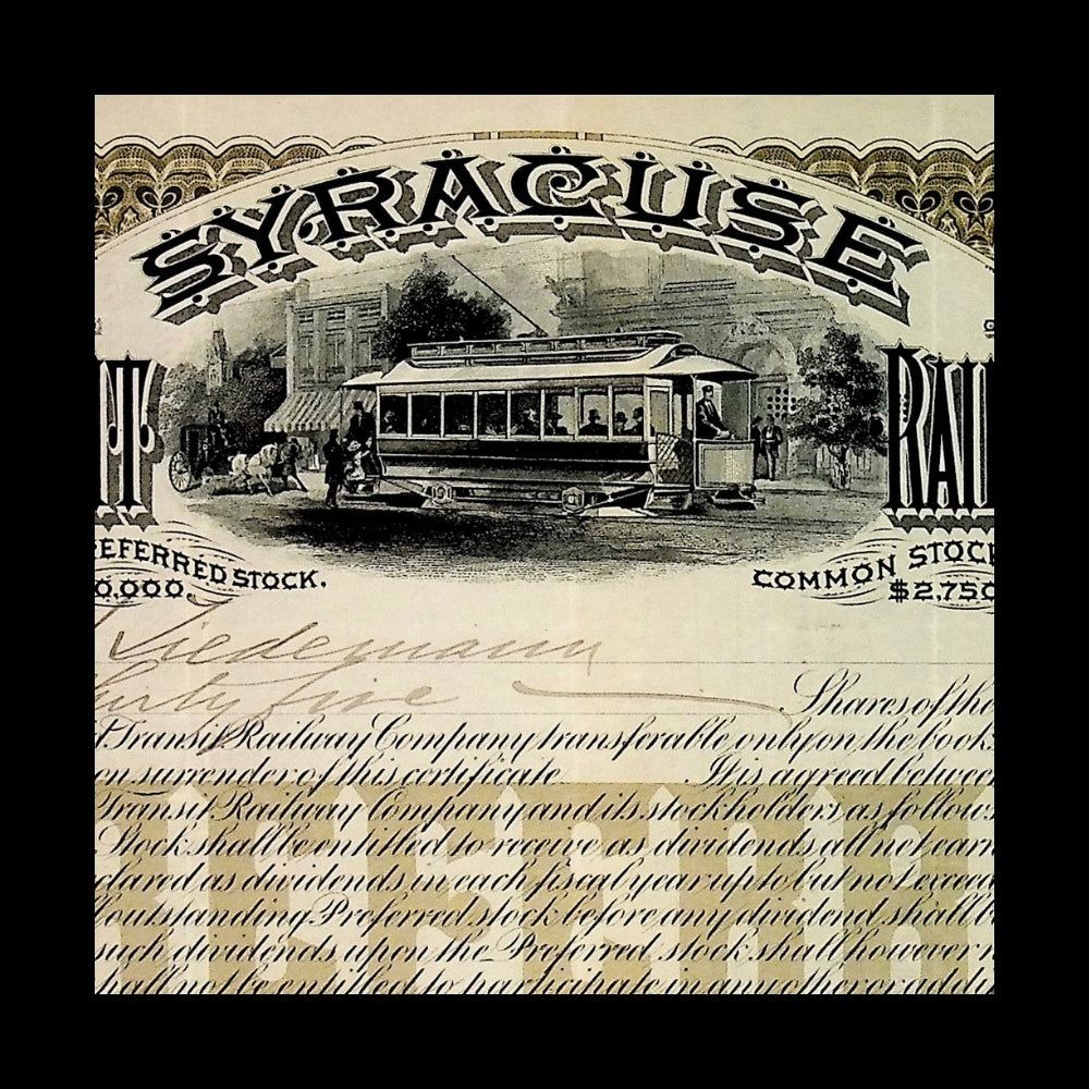 Syracuse Rapid Transit Railway Company Stock Certificate from 1900s