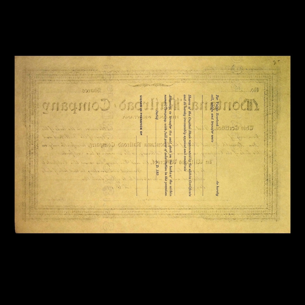 Montana Railroad Stock Certificate (Unissued) from 1890s