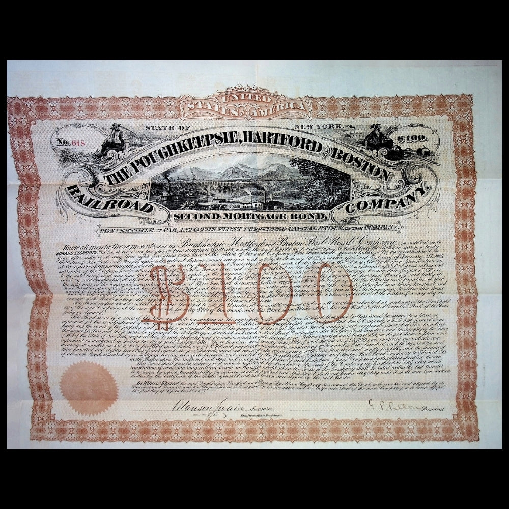 Poughkeepsie, Hartford & Boston Railroad Bond from 1875 (Uncanceled)