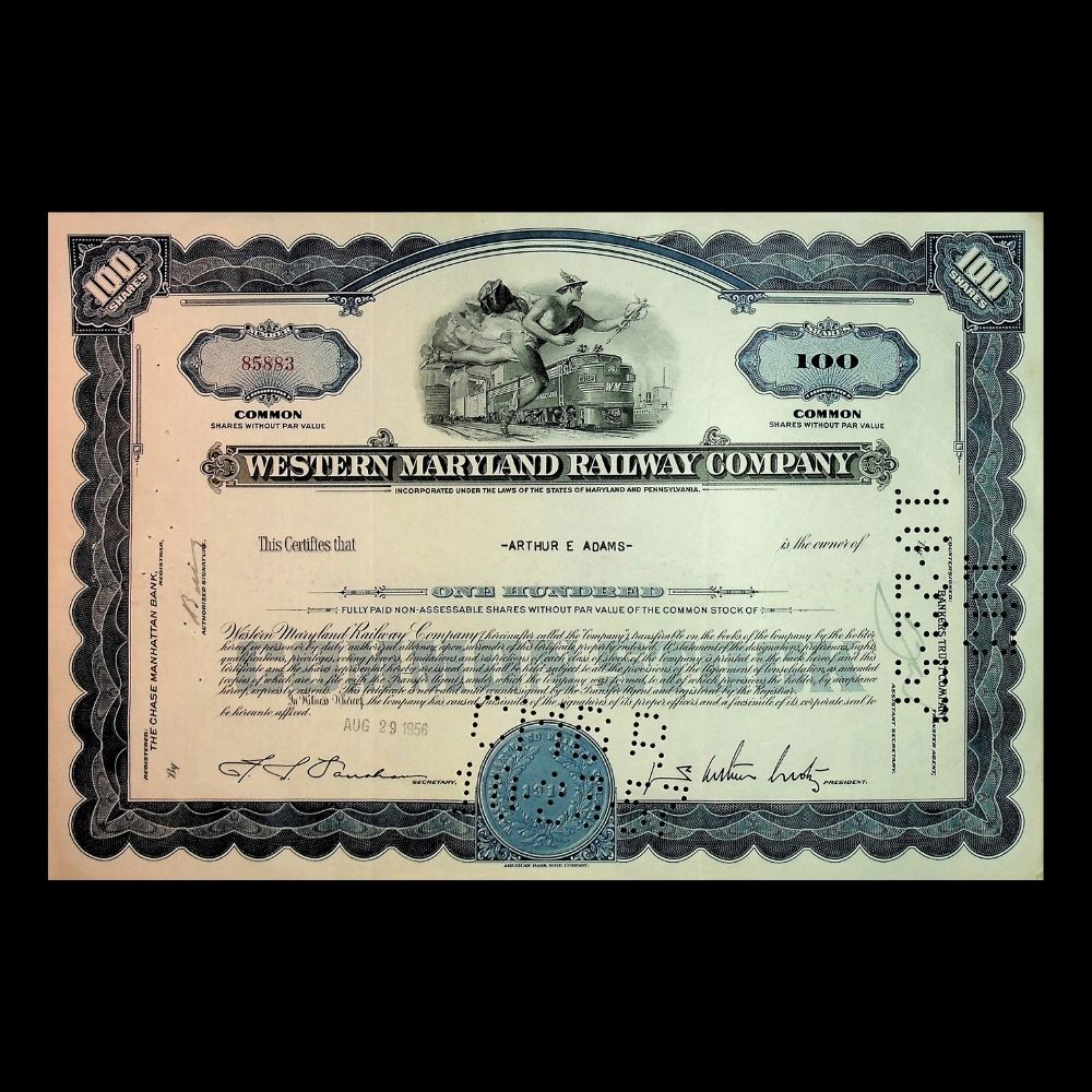 Western Maryland Railway Company Stock Certificate from 1950s