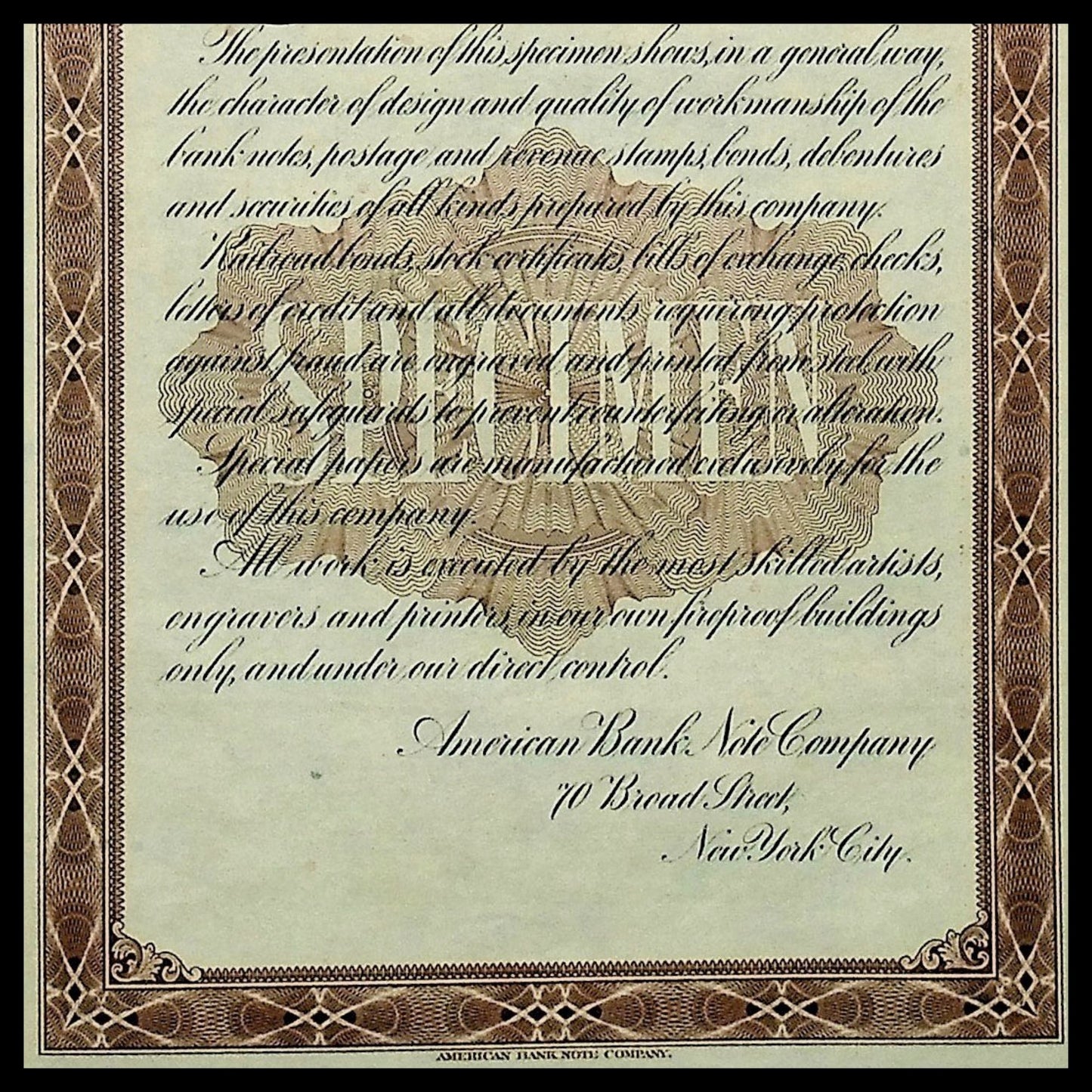 American Bank Note $20 Specimen Printer Note