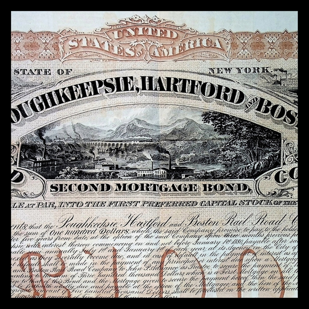 Poughkeepsie, Hartford & Boston Railroad Bond from 1875 (Uncanceled)