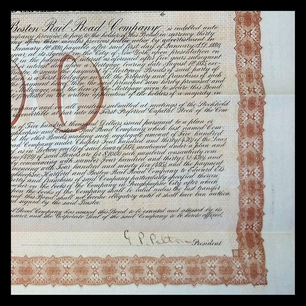 Poughkeepsie, Hartford & Boston Railroad Bond from 1875 (Uncanceled)