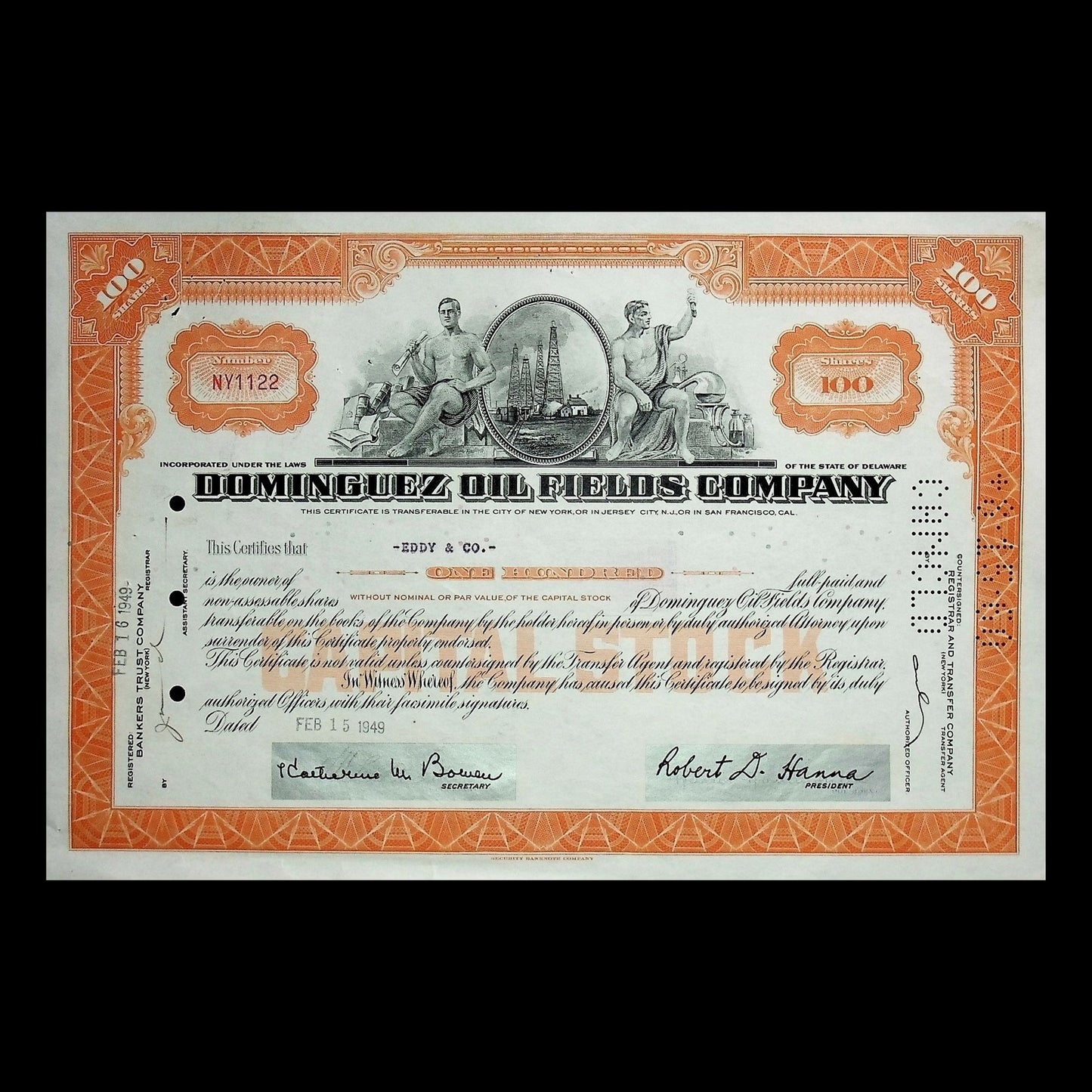 Dominguez Oli Fields Company Stock Certificate from 1940s
