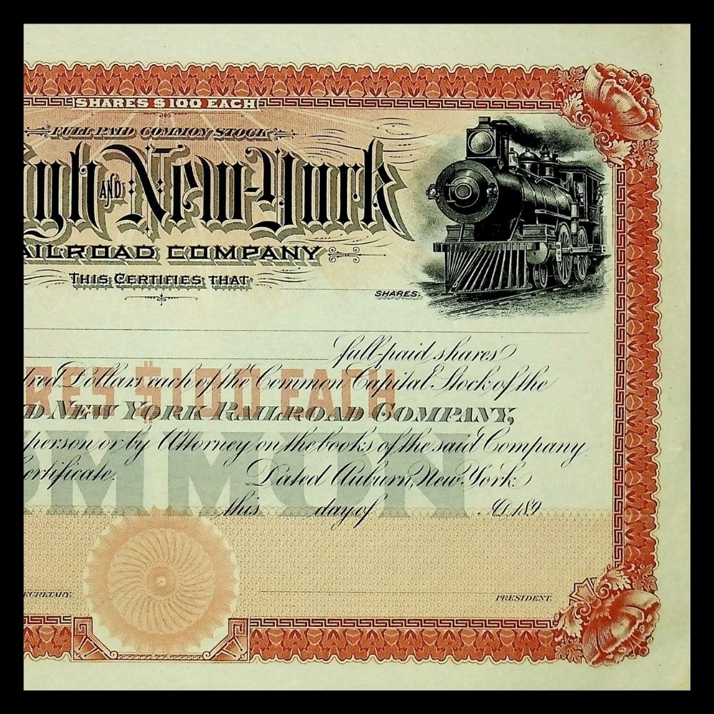 Lehigh and New York Railroad Company Unissued Stock Certificate 1890s