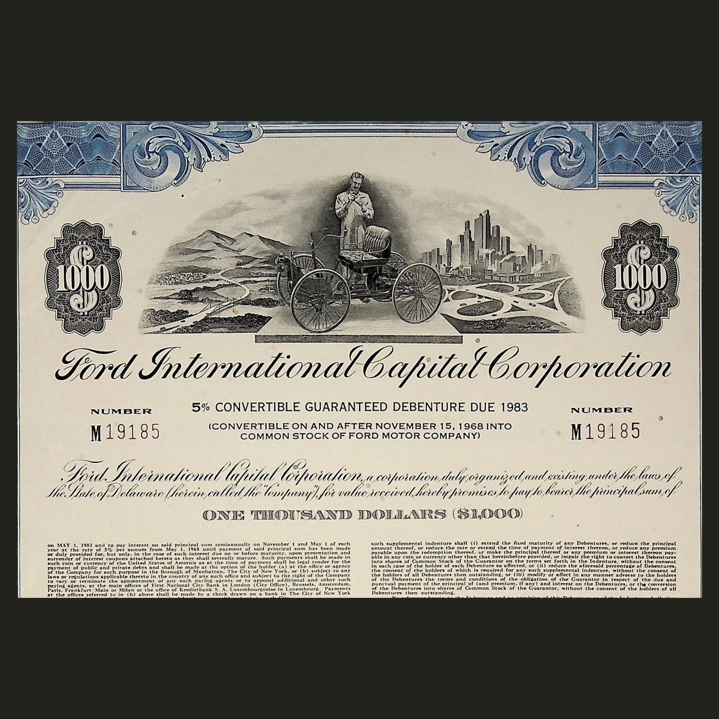 1968 年福特国际资本公司债券证书(带亨利·福特)