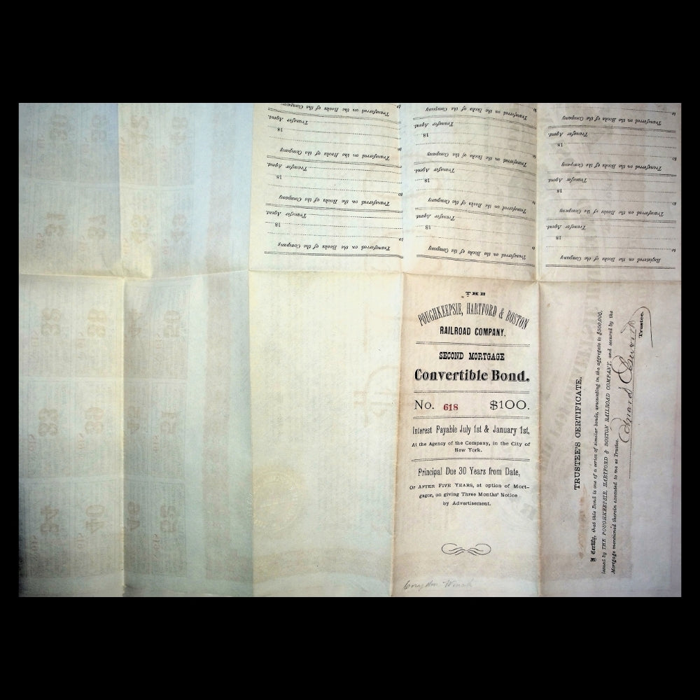 Poughkeepsie, Hartford & Boston Railroad Bond from 1875 (Uncanceled)