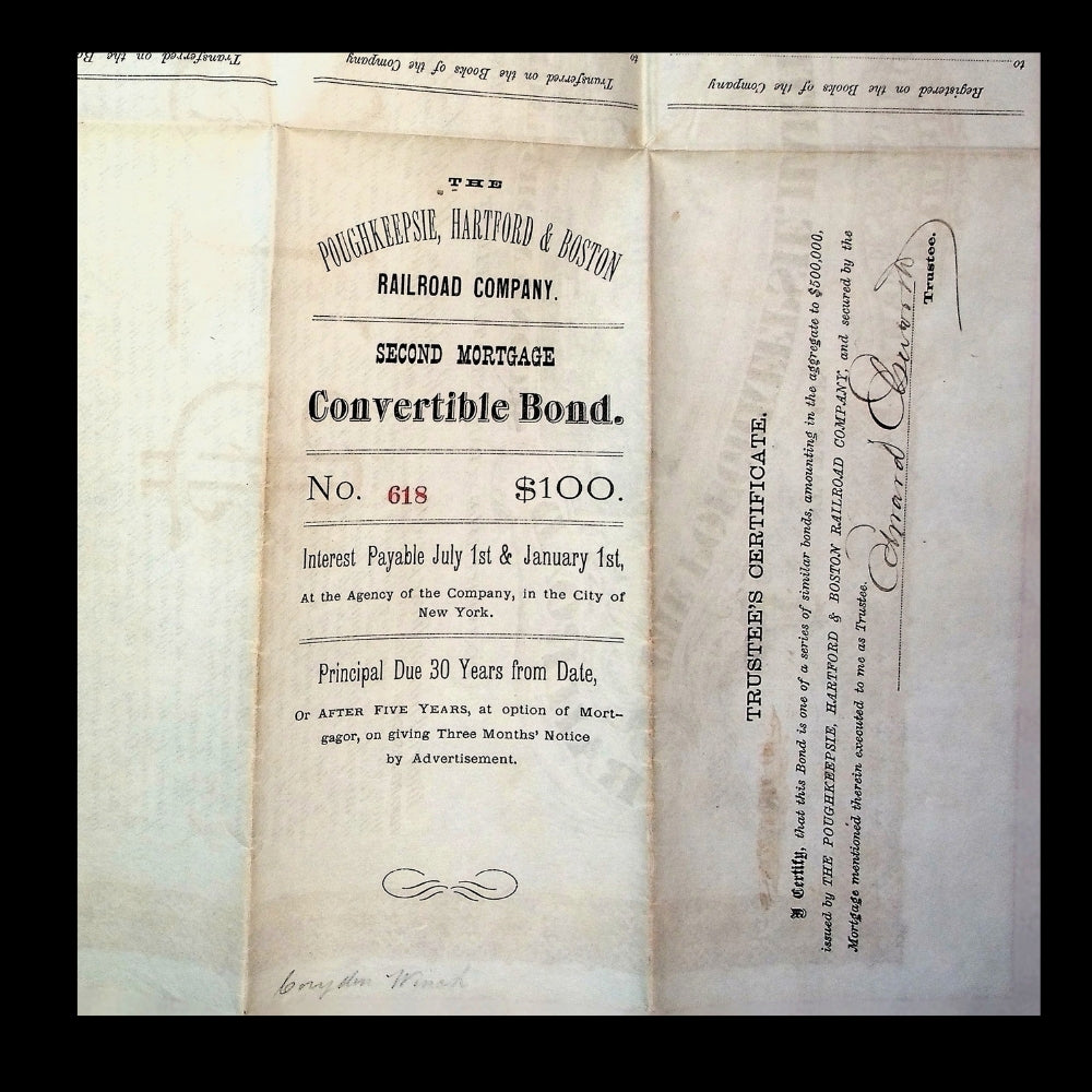 Poughkeepsie, Hartford & Boston Railroad Bond from 1875 (Uncanceled)