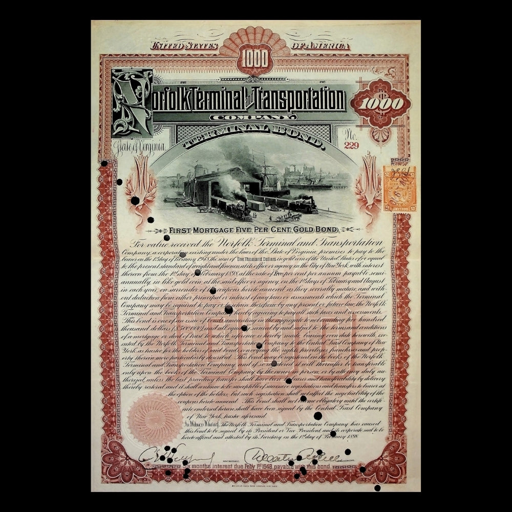 Norfolk Terminal & Transportation Company (Virginia) Gold Bond from 1898