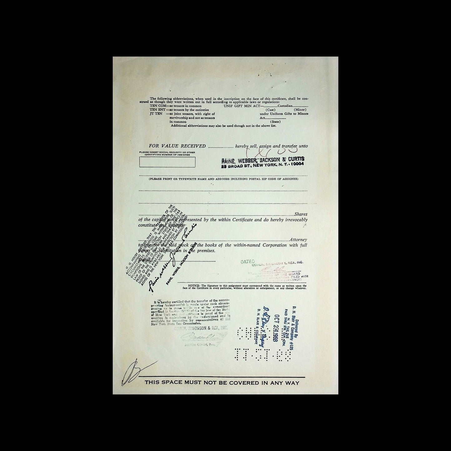 Trans-Beacon Corporation (Howard Hughs Movie Theaters) Stock Certificate 1960s