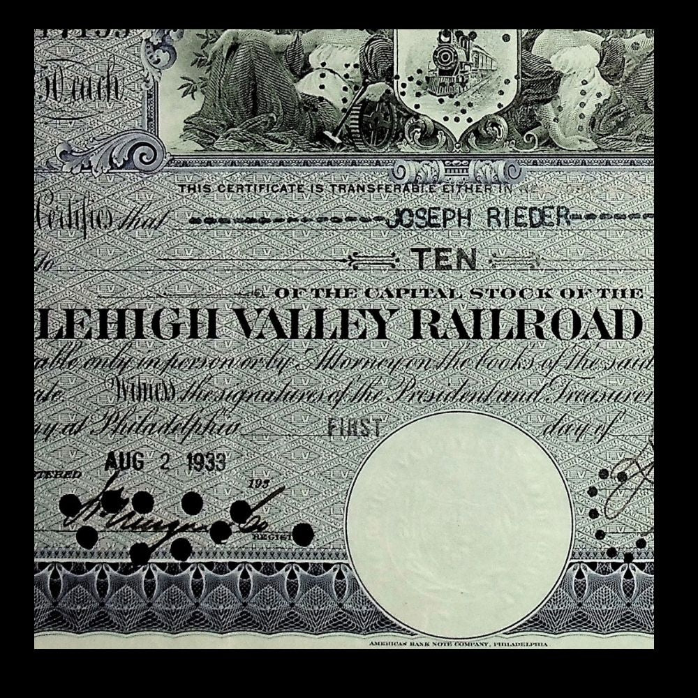 Lehigh Valley Railroad Company Purple Stock Certificate 1930s