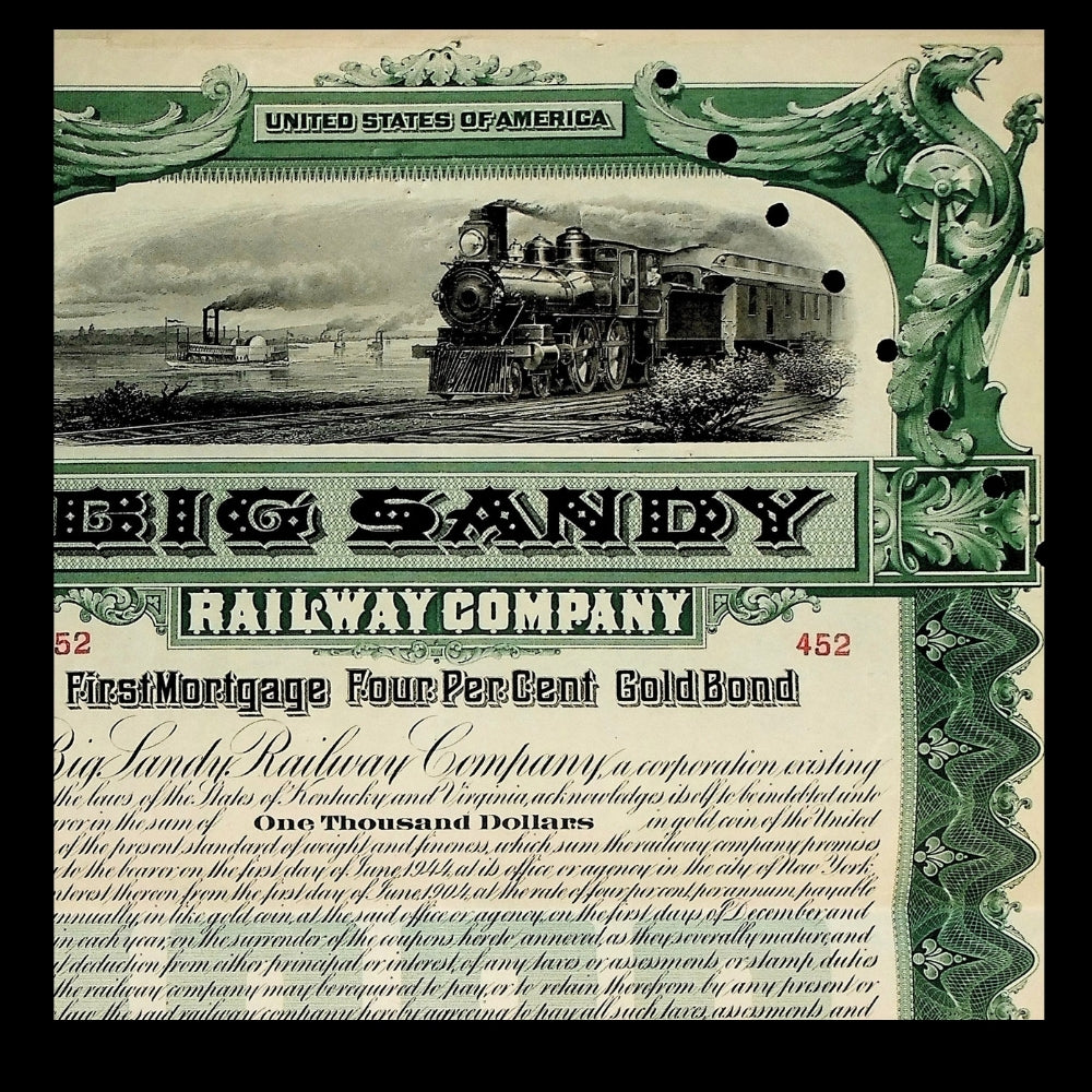 Big Sandy Railway Gold Bond Certificate from 1904 - Kentucky and West Virginia