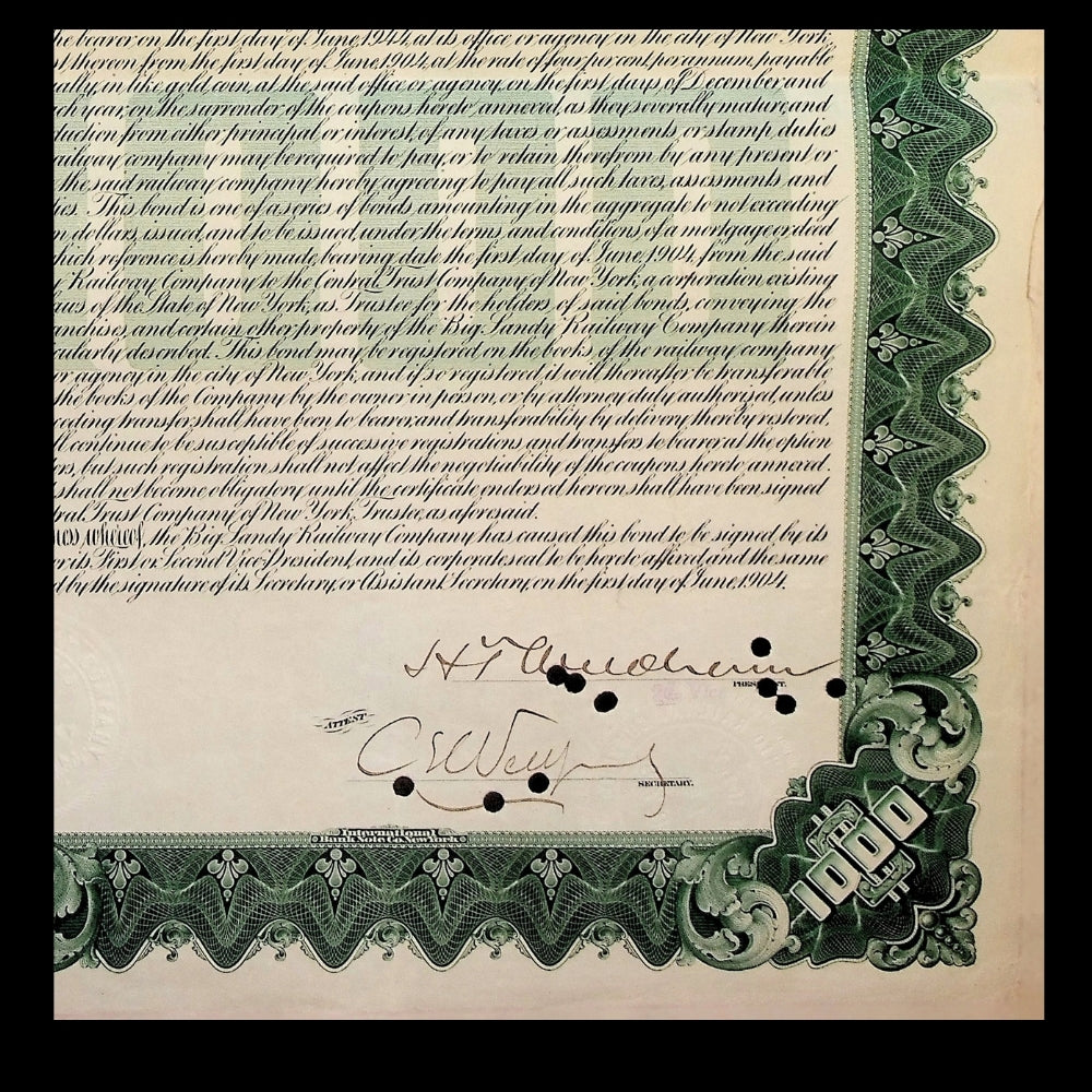 Big Sandy Railway Gold Bond Certificate from 1904 - Kentucky and West Virginia