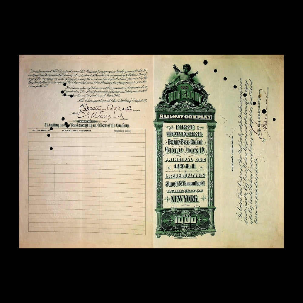 Big Sandy Railway Gold Bond Certificate from 1904 - Kentucky and West Virginia