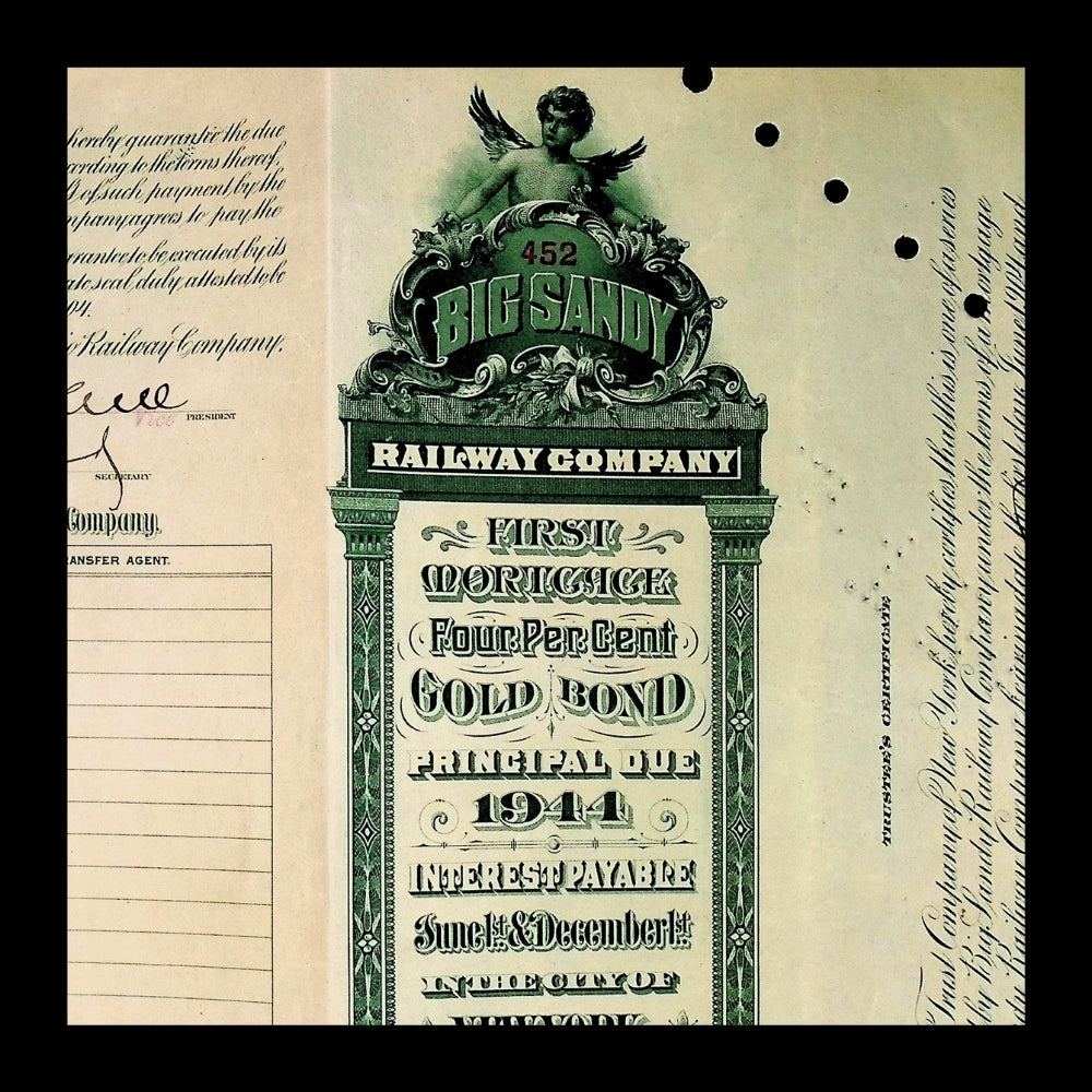 Big Sandy Railway Gold Bond Certificate from 1904 - Kentucky and West Virginia