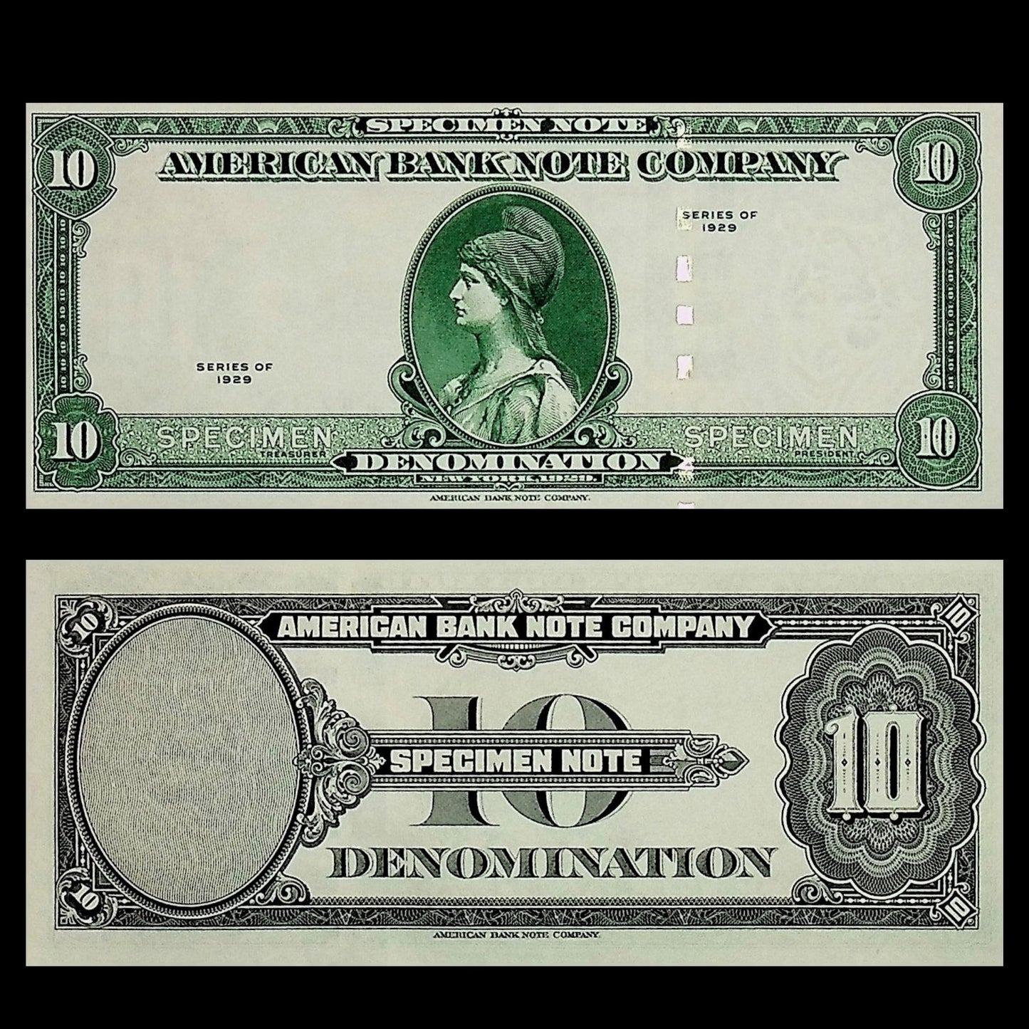 American Bank Note Company $10 Specimen Note (1929 Series) printed in 70s/80s - Uncirculated