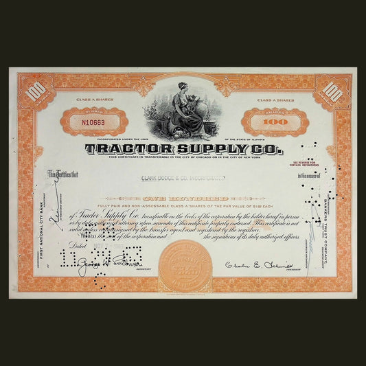 Tractor Supply Company Stock Certificate from 1963