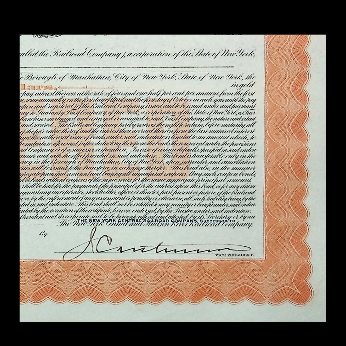 New York Central and Hudson River Railroad Company (with Grand Central) Bond Certificate from 1913