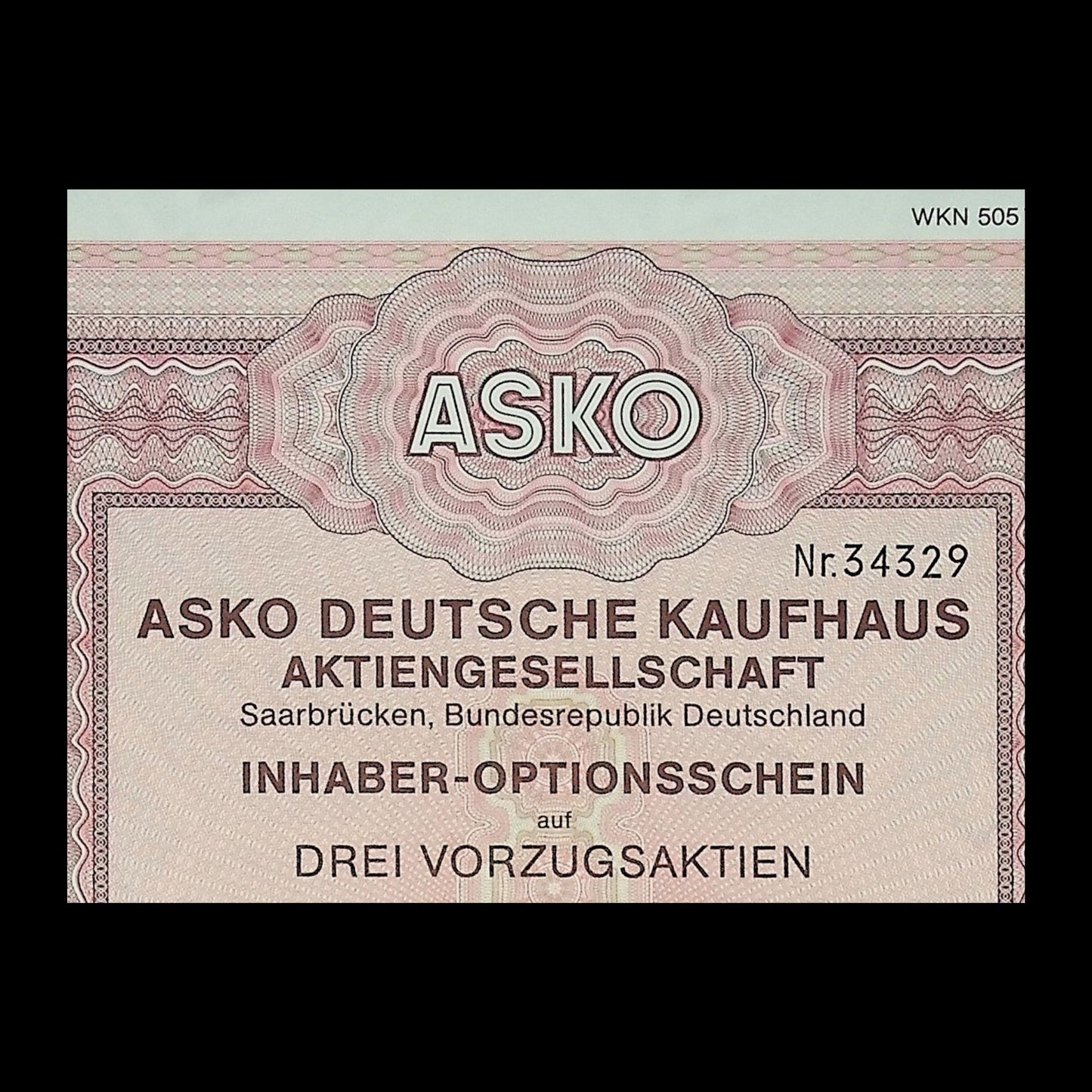 1986年德国ASKO Deutsche Kaufhaus(德国百货商店)保修证书
