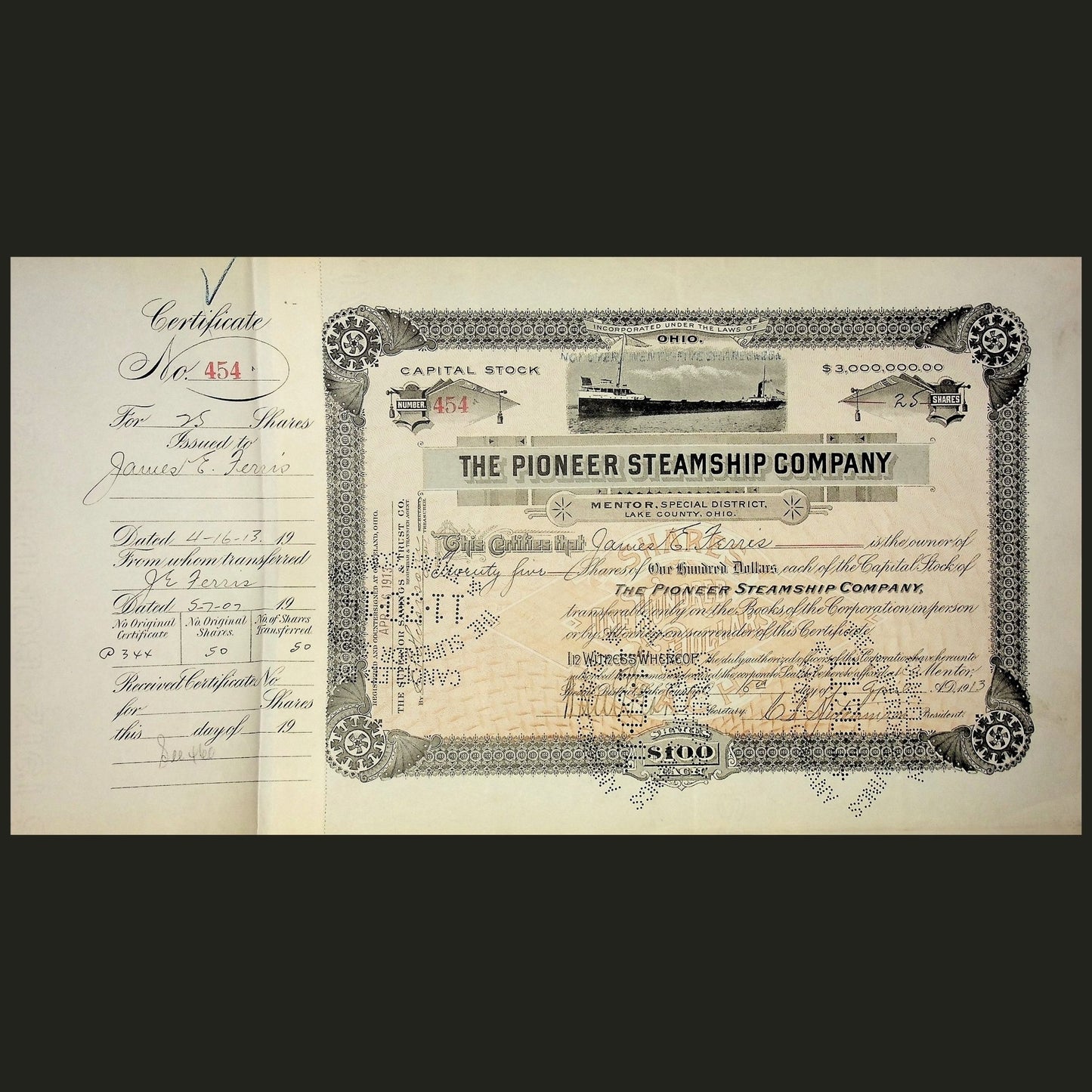 1913 年先锋轮船公司股票证书