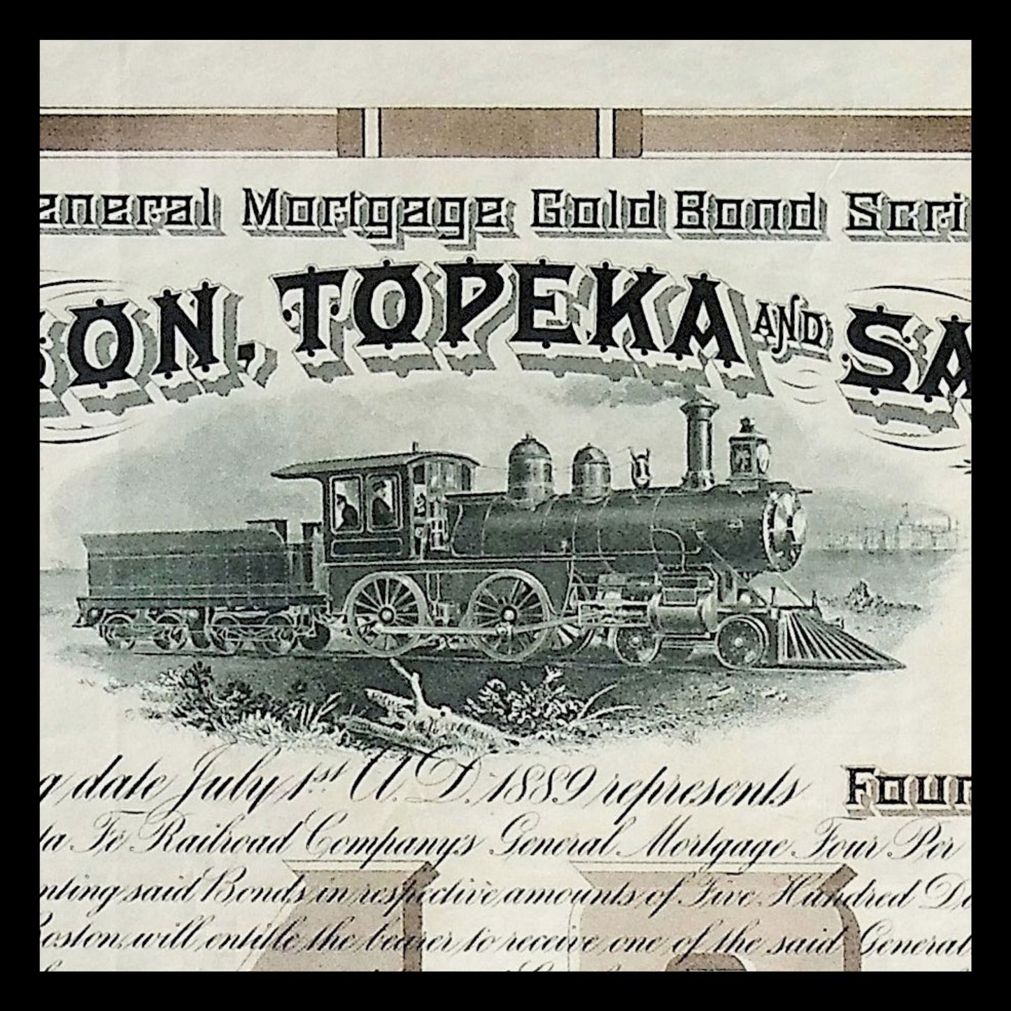 Atchison, Topeka, and Santa Fe Railroad Bond Scrip Certificate from 1894