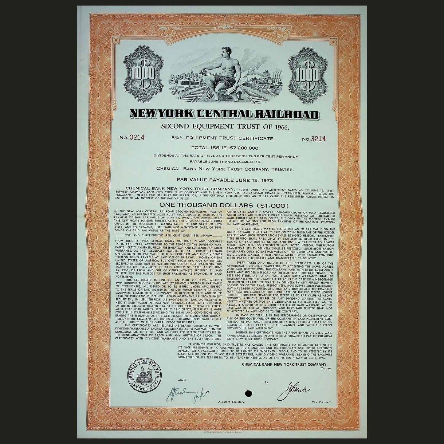 纽约中央铁路 1966 年第二期设备信托债券
