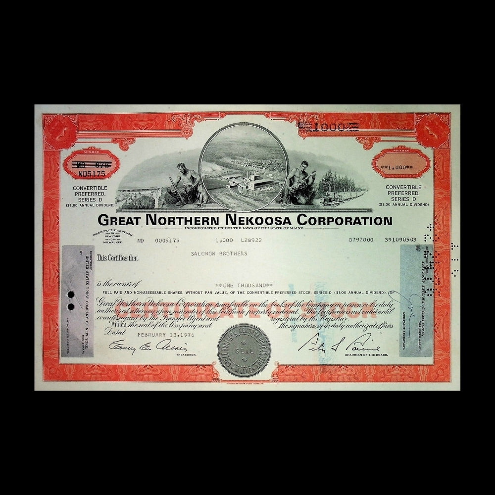 大北方 Nekoosa(现为 Georgia-Pacific)公司股票证书