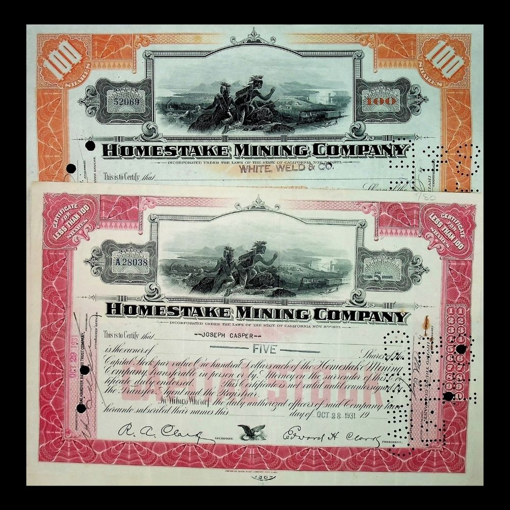 Homestake Mining Company from South Dakota Stock Certificate 1930s to 1940s