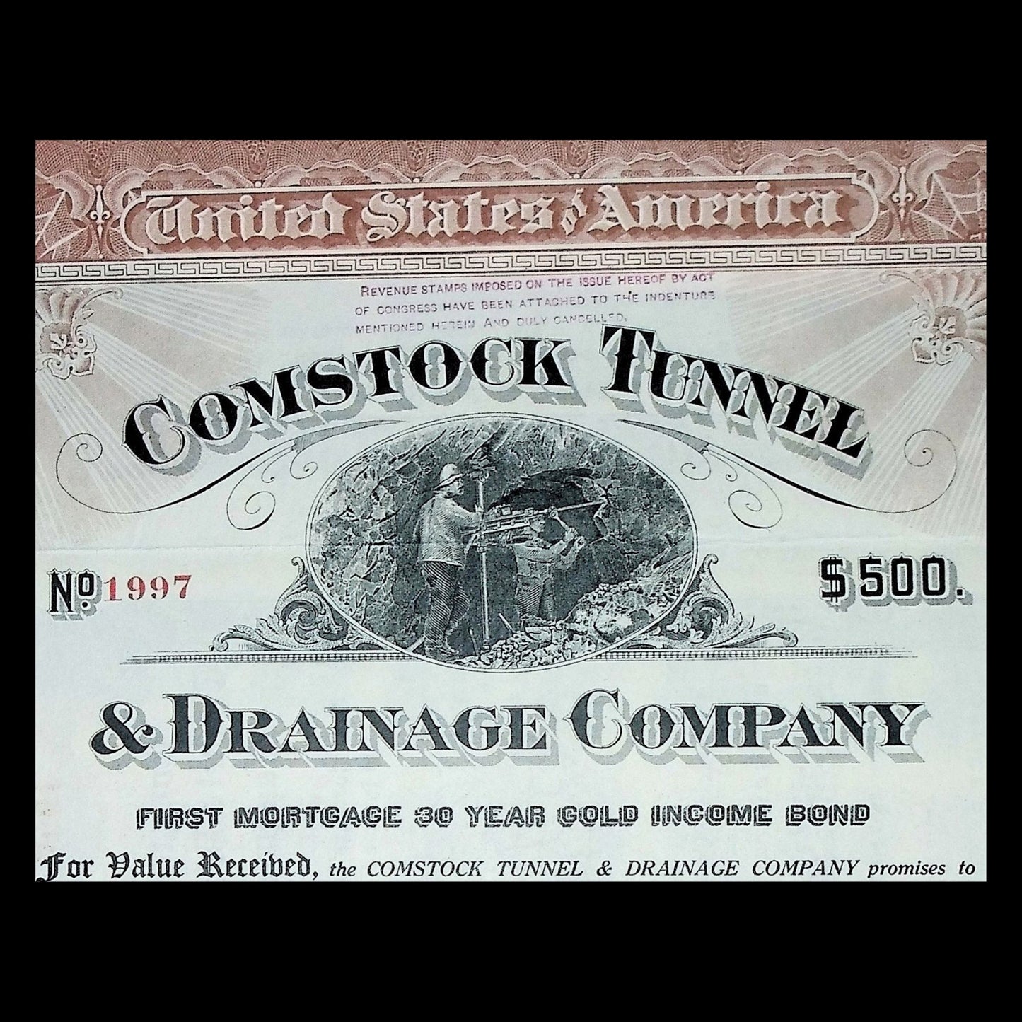 Comstock Tunnel & Drainage Company from Nevada - Bond Certificate from 1919