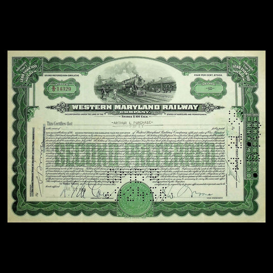 Western Maryland Railway Company Stock Certificate from 1950s