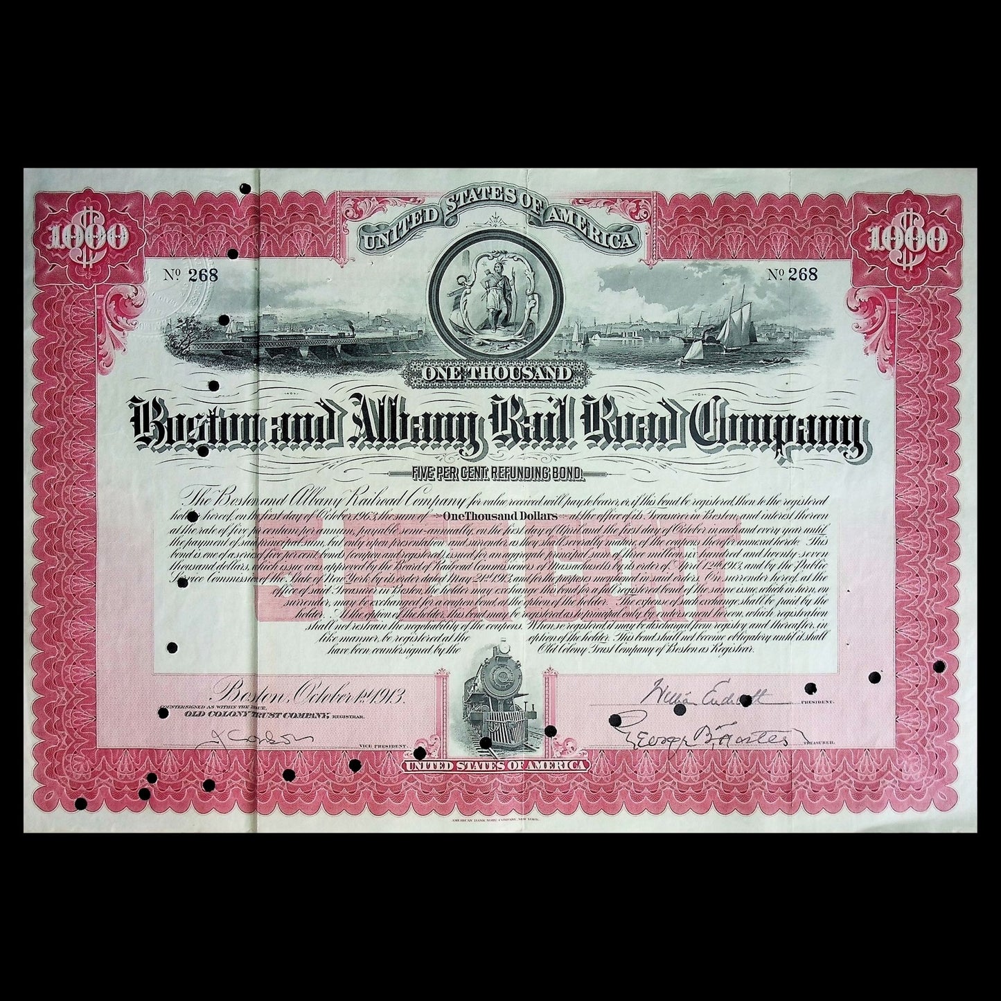 Boston and Albany Rail Road Company Bond from 1913