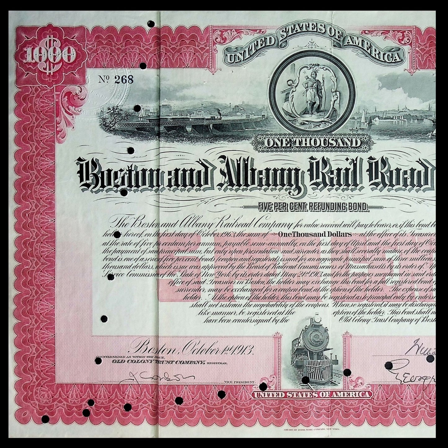 Boston and Albany Rail Road Company Bond from 1913