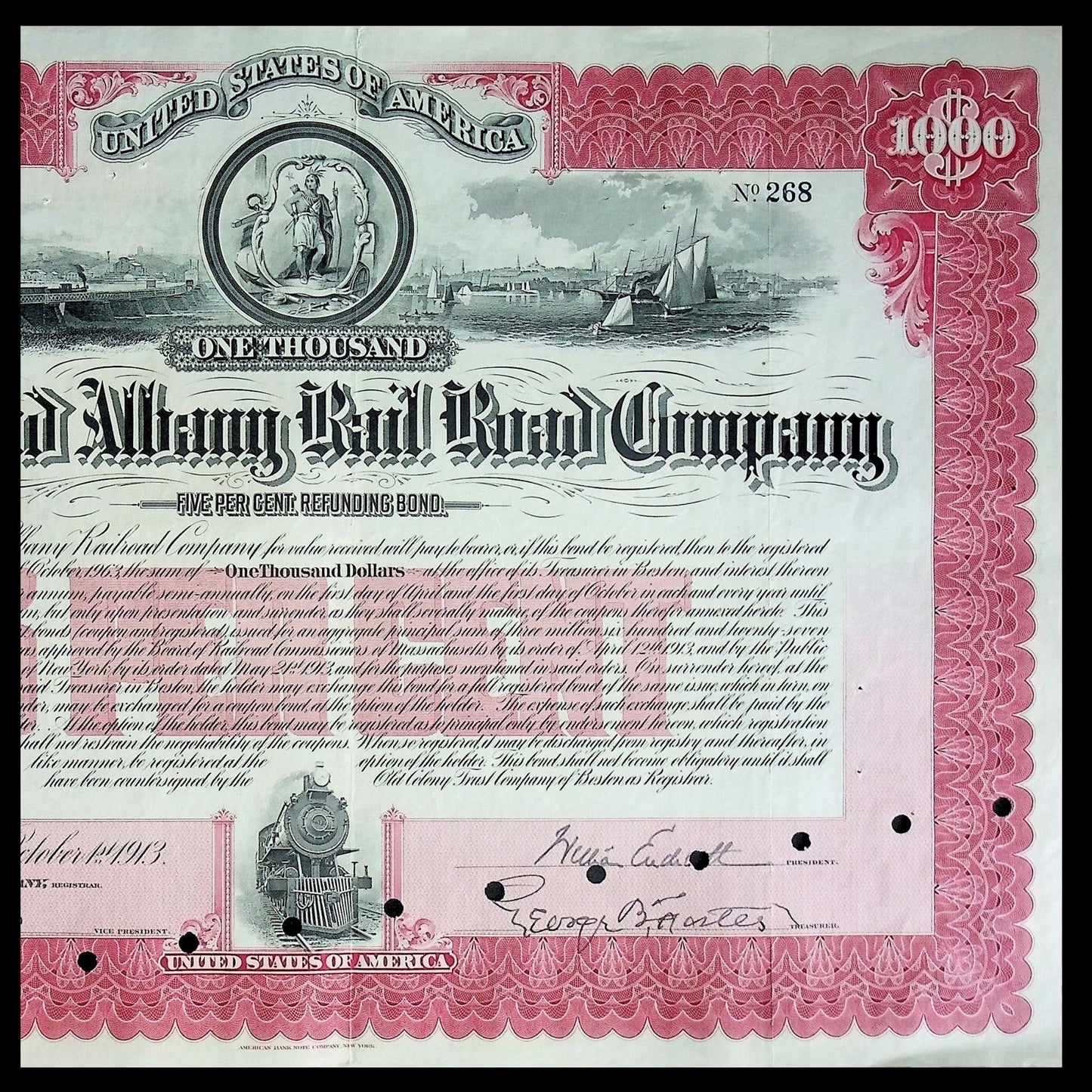 Boston and Albany Rail Road Company Bond from 1913
