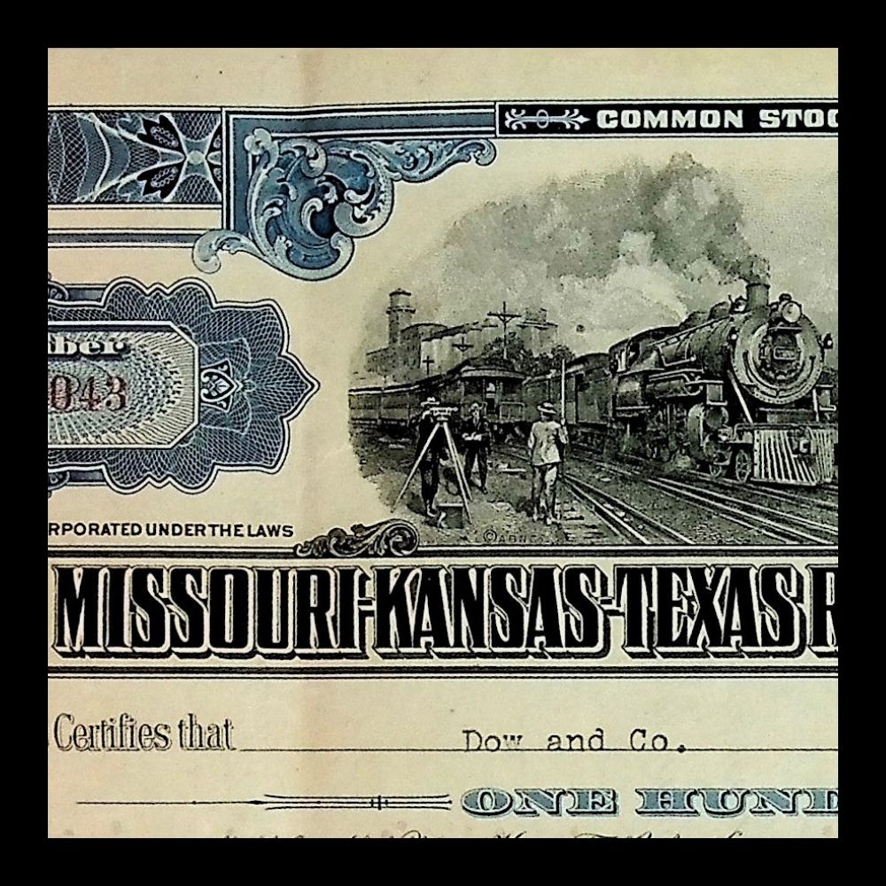 Missouri-Kansas Texas Railroad (Katy Railroad) Company Stock Certificate from 1940s