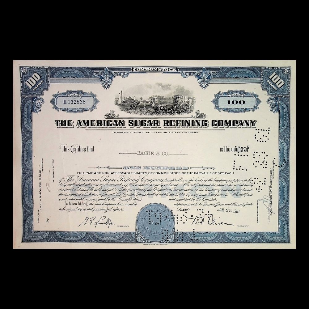 American Sugar Refining (Domino Sugar) Company Stock Certificate from 1950 - 1960s