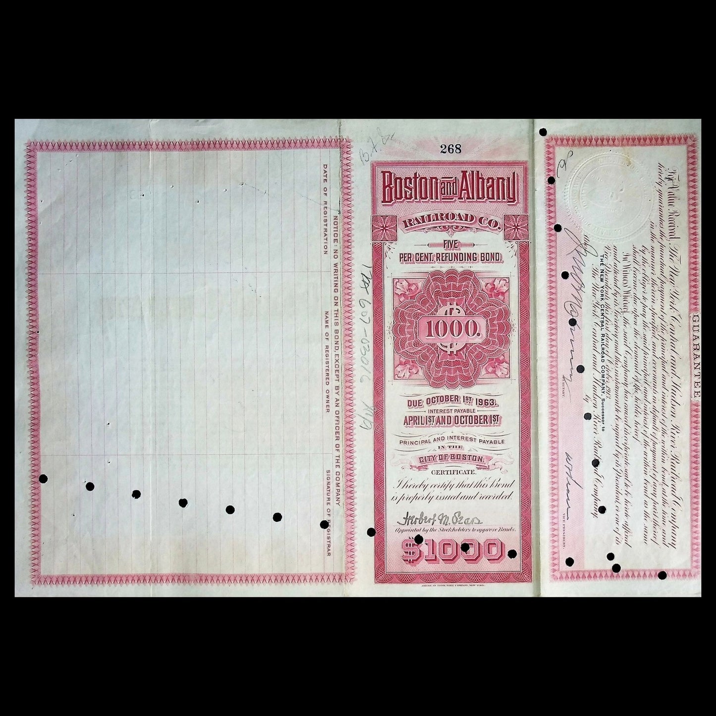 Boston and Albany Rail Road Company Bond from 1913