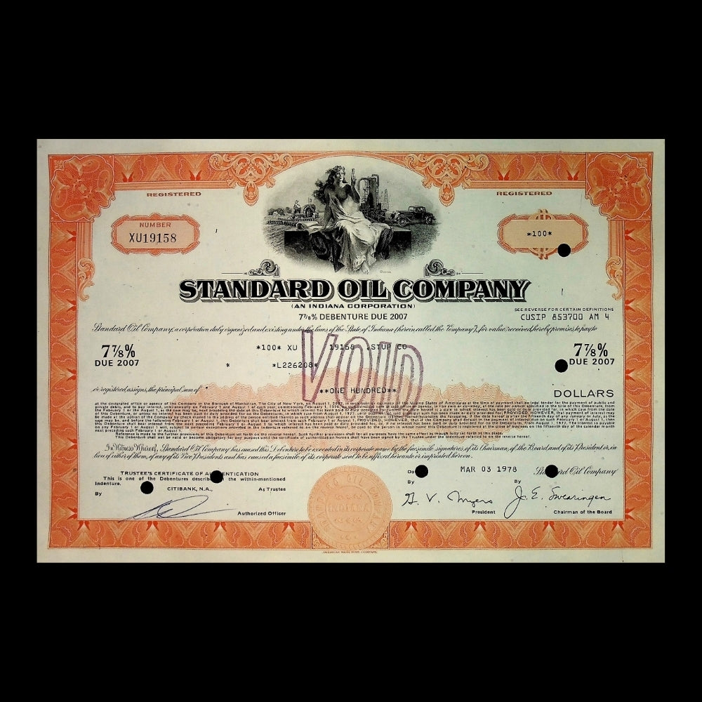 The Standard Oil Company (Indiana) Bond Certificate from 1970s