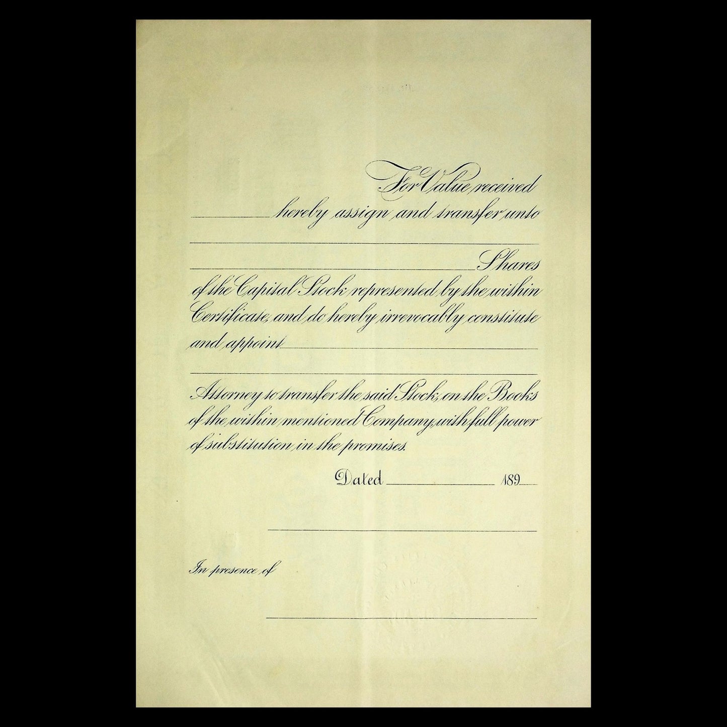 The United States Car Company Stock Certificate from 1894