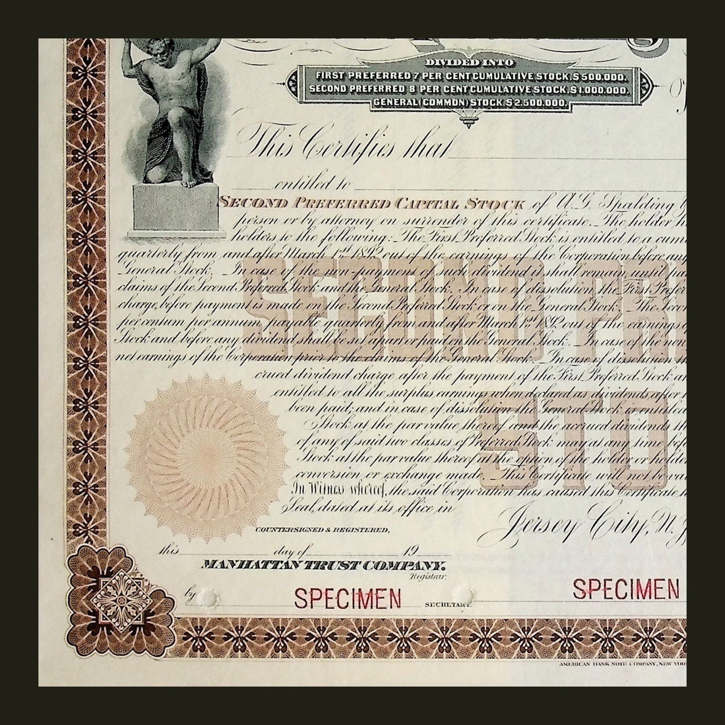 A. G. Spalding & Bros Stock Certificate Specimen early 1900s