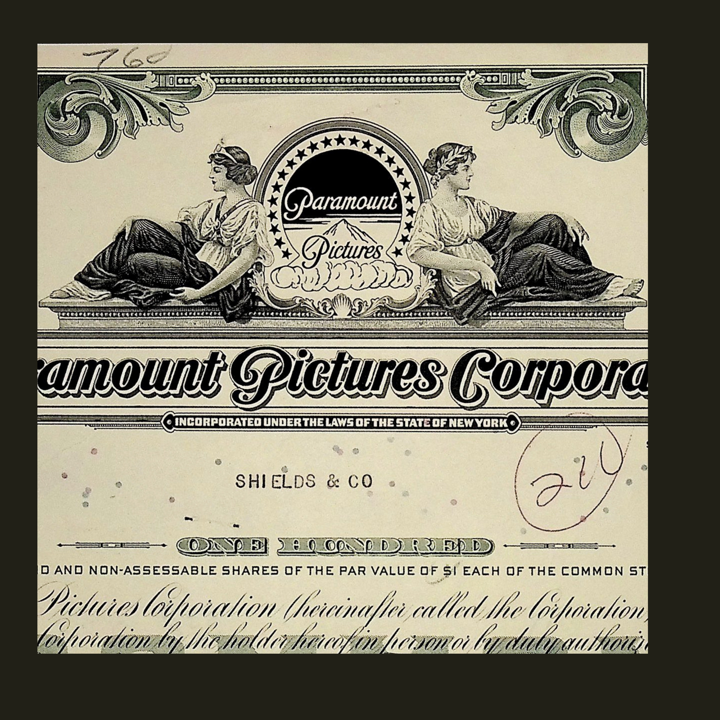Paramount Pictures Stock Certificate from 1960s