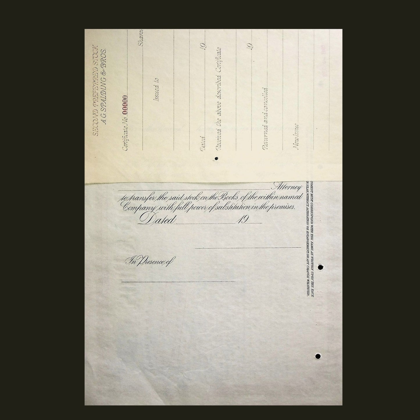 A. G. Spalding & Bros Stock Certificate Specimen early 1900s
