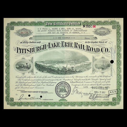 Pittsburgh and Lake Erie Railroad Co Stock Certificate from 1950s