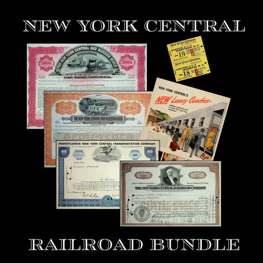 Ultimate 6x New York Central Railroad Collectable Pack - 2x Bonds, 2x Stocks, Vintage Train Ad & Ticket