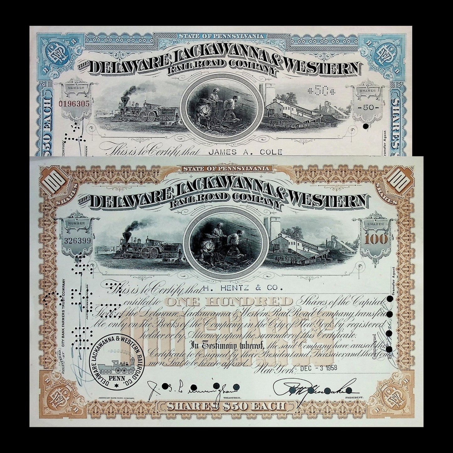 Delaware Lackawanna & Western Railroad Company Stock Certificate