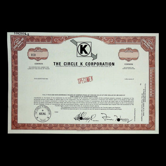 The Circle K Stores Corporation Stock Certificate Specimen