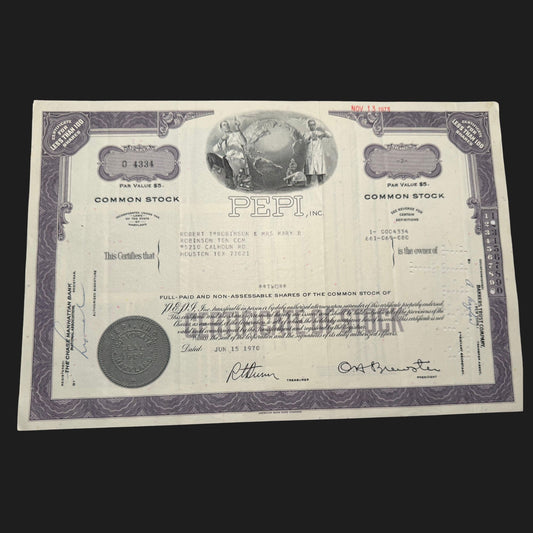 PEPI, Inc (Philips Electronics and Pharma) Stock Certificate from 1970s