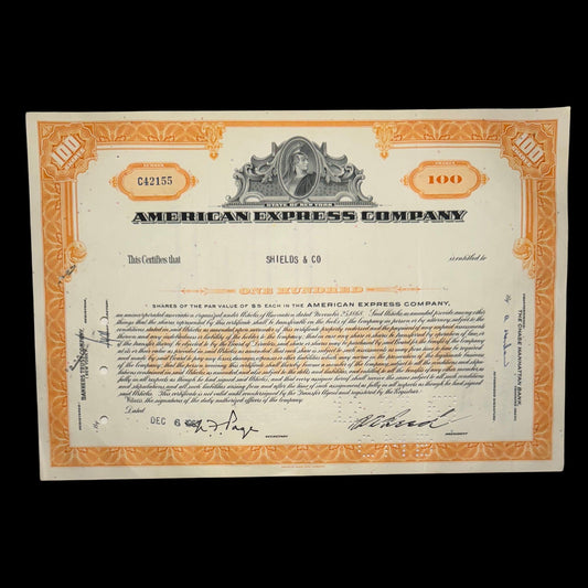 American Express Company Stock Certificate from 1960s