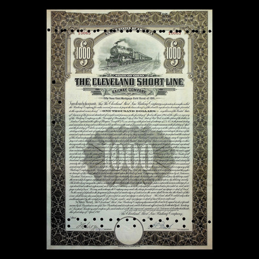 The Cleveland Short Line Railway Company Gold Bond Certificate from 1911