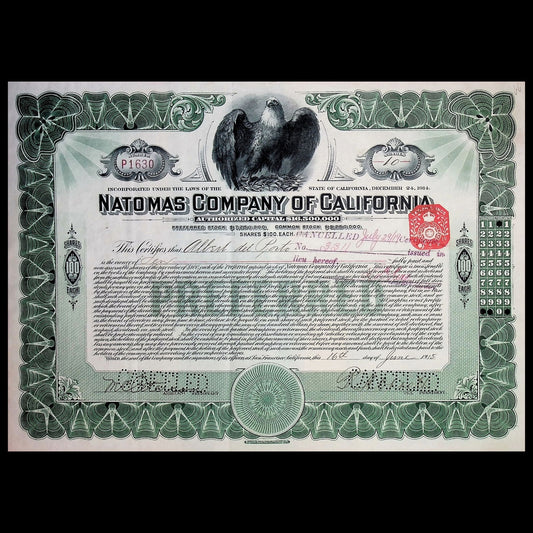 Natomas Company of California Stock Certificate from 1915